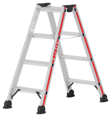 4 Step Hymer Double Sided Aluminium Folding Ladder Made in Germany
