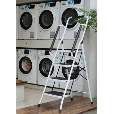 4 Step Ladder Folding Stool Non Slip Tread Steel Foldable Home DIY With Handrail - 6