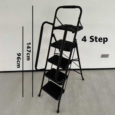 4 Step Ladder with Handrails - Black
