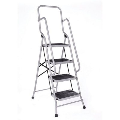 4 Step Safety Stepladder - Foldable Non-Slip Tread Ladder with Safety ...