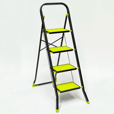 4 Step Steel Step Ladder with Anti-Slip Feet, Folding Step Ladder