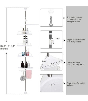 4 Tier Adjustable Bathroom Corner Shelf - 8