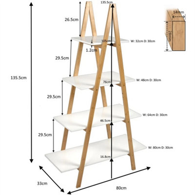 4-Tier Bamboo Ladder Shelf Marble Display Bookcase