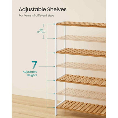 4 Tier Bamboo Storage Shelf, Freestanding Shelving Unit for Bathroom, Kitchen, Hallway or Living Room, White and Natural