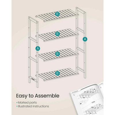 4 Tier Bamboo Storage Shelf, Freestanding Shelving Unit for Bathroom, Kitchen, Hallway or Living Room, White and Natural
