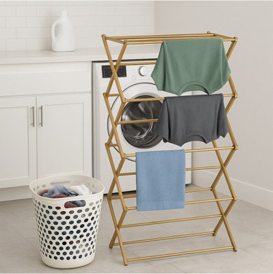 4-Tier Bamboo Wooden Clothes Airer Folding Horse Traditional Vintage ...