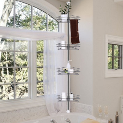 4 Tier Black Adjustable Metal Bathroom Corner Shelf Shower Caddy Basket Organizer H 250 cm - 4