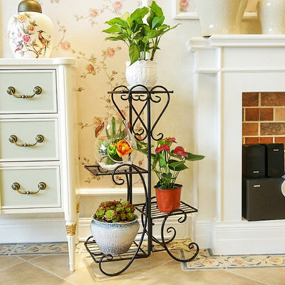 4 Tier Black Elegant Sturdy Metal Planter Rack for Indoor and Outdoor
