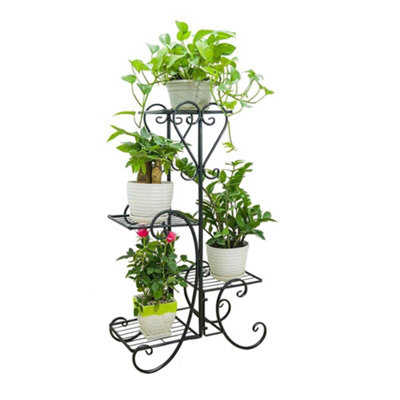 4 Tier Black Elegant Sturdy Metal Planter Rack for Indoor and Outdoor