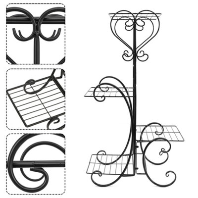 4 Tier Black Elegant Sturdy Metal Planter Rack for Indoor and Outdoor