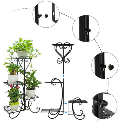 4 Tier Black Elegant Sturdy Metal Planter Rack for Indoor and Outdoor