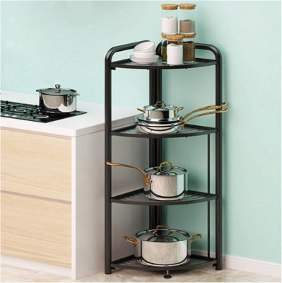 4 Tier Black Metal Kitchen Storage Rack Foldable & Space Saving Corner Shelf, Adjustable Shelves for Kitchen, Pantry & Cabinet