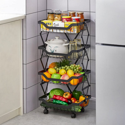 4 Tier Black Metal Rolling Storage Trolley Foldable, Stackable ...