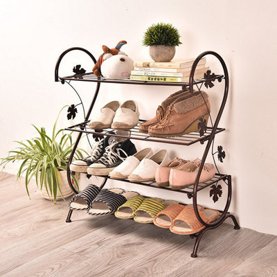 4 Tier Black Metal Shoe Rack Shoe Storage Organizer Shoe Shelf