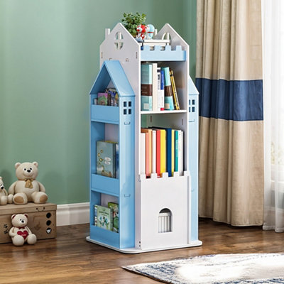4-Tier Blue Castle Kids Rotating Bookshelf