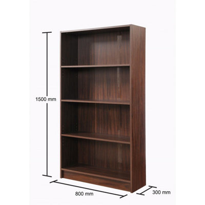 4 Tier Bookcase Tall Display Shelving Storage Unit Wood Furniture Walnut