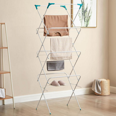 4 Tier Clothes Airer Folding Dryer Laundry Drying with 20m Washing Line ...