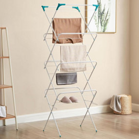 4 Tier Clothes Airer Folding Dryer Laundry Drying with 20m Washing Line Rack - White
