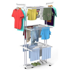 4-Tier Collapsible Large Space Stainless Steel Clothes Drying Rack with Casters-White