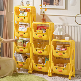 4 Tier Cute Yellow Duck Mobile Kids Toy Storage Rack Shelf Indoor Cart with Wheels 1235 mm
