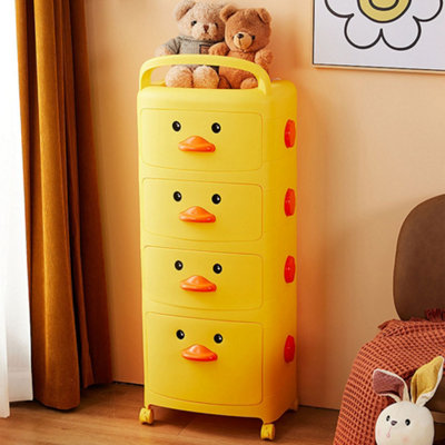 4 Tier Cute Yellow Duck Plastic Pull Out Drawers Storage Cabinet Cart with  Wheels