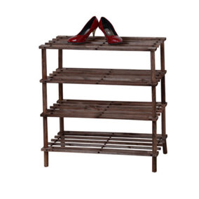 4 Tier Dark Oak Wooden Shoe Rack Footwear Storage Organiser Unit Shelf Strong