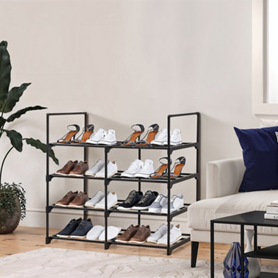 4 Tier Double Row DIY Steel Tube Shoe Rack for 20 Pairs of Shoes
