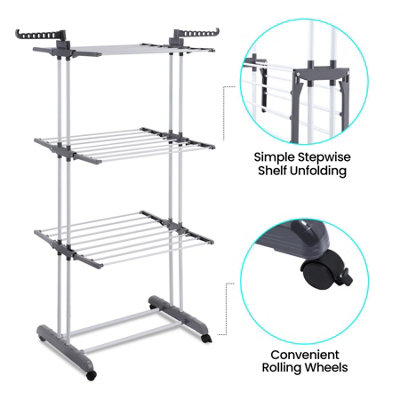 4 Tier Foldable Clothes Drying Rack Clothes Airer Indoor Standing Laundry Dryer - 5