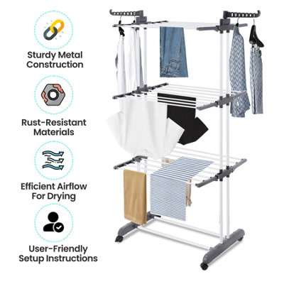 4 Tier Foldable Clothes Drying Rack Clothes Airer Indoor Standing Laundry Dryer - 9