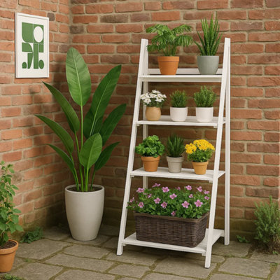 4-Tier Foldable Wooden Plant Stand and Ladder Shelf Display Rack for ...