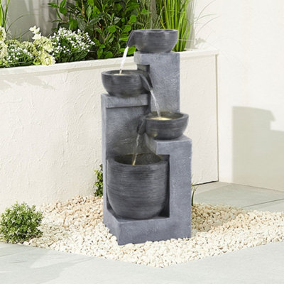 4-Tier Garden Outdoor Electric Water Fountain Decor with Warm Light 88cm (H)