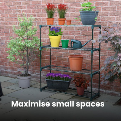 4-Tier Garden Storage Shelves Shelving Unit Greenhouse Shelf Shed Rack ...
