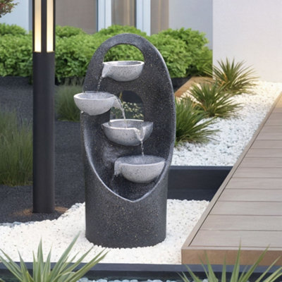 4 Tier Grey Solar Power Resin Cascading Garden Water Feature Fountain with LED Light 68cm