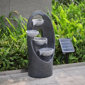 4 Tier Grey Solar Power Resin Cascading Garden Water Feature Fountain with LED Light 68cm