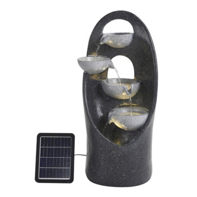 4 Tier Grey Solar Power Resin Cascading Garden Water Feature Fountain with LED Light 68cm
