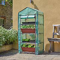 4 Tier GroZone Mini Greenhouse - Garden Growhouse with Steel Frame, PE Cover, Zip Up Panel & 4 Shelves - H150 x W70 x D50cm