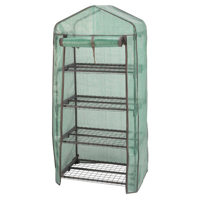 4 Tier GroZone Mini Greenhouse - Garden Growhouse with Steel Frame, PE Cover, Zip Up Panel & 4 Shelves - H150 x W70 x D50cm