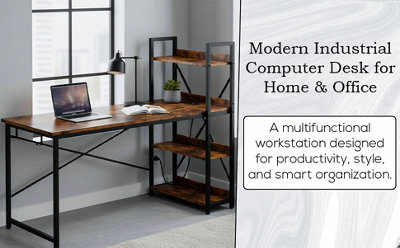 4 Tier Industrial Look Wooden Reversible Computer Study Writing Table ...