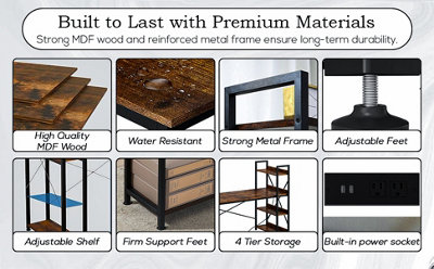 4 Tier Industrial Look Wooden Reversible Computer Study Writing Table ...