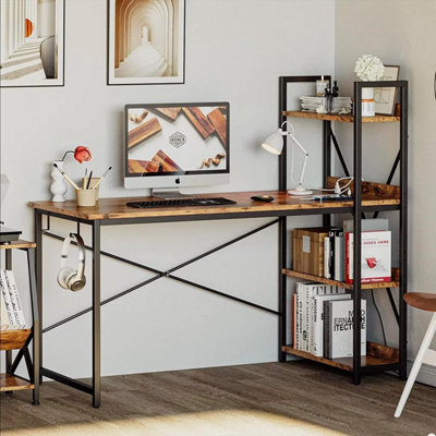 4 Tier Industrial Look Wooden Reversible Computer Study Writing Table ...