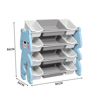 4 Tier Kids Toy Storage Organizer with Detachable Bins Storage Unit and Bookshelf for Playroom Nursery