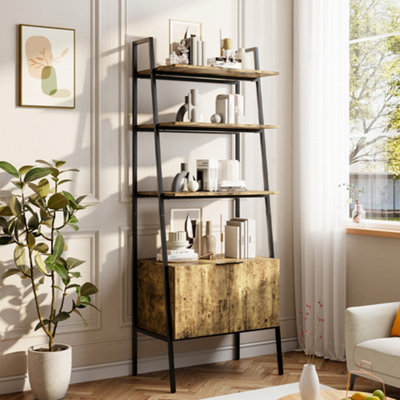4-Tier Ladder Shelf Freestanding Wooden Bookcase with