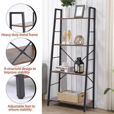 4-Tier Ladder Shelf Industrial Storage Shelves Freestanding Bookcase for Living Room Home Office 56cm W x 139cm H