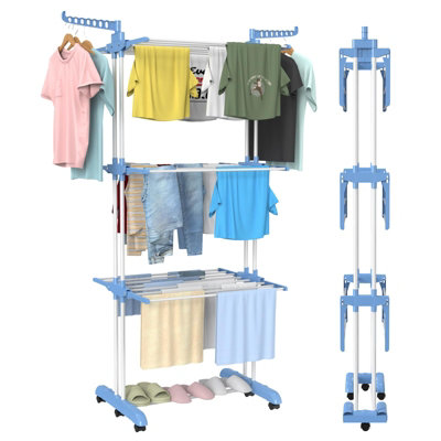 4-Tier Laundry Drying Rack with 2 Adjustable Side Wings, Free-Standing ...