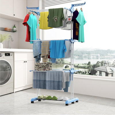 4-Tier Laundry Drying Rack with 2 Adjustable Side Wings, Free-Standing ...
