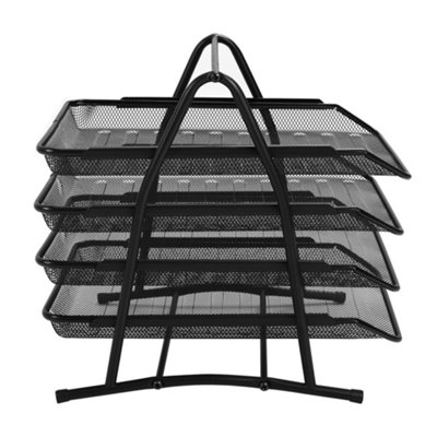 Black Mesh File Holder - 3 Compartment Desk Document Organizer