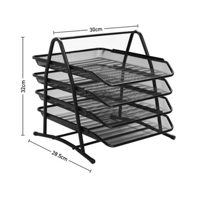 4 Tier Metal Mesh Office File Holder Document Tray Rack Desk Organizer