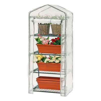 4-Tier Mini Greenhouse Cold Frame - Reinforced White PE Plastic Grow House with Steel Frame and Four Shelves (69 x 49 x 160cm)