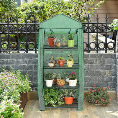 4 Tier Mini Greenhouse - Four Shelf Grow House - Durable Steel Tubing - Zipped Pe Cover - Unobtrusive - 1
