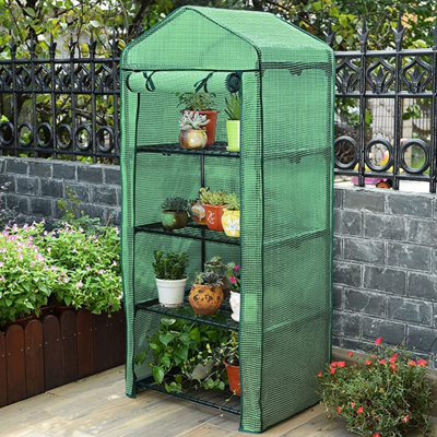 4 Tier Mini Greenhouse - Four Shelf Grow House - Durable Steel Tubing - Zipped Pe Cover - Unobtrusive - 4